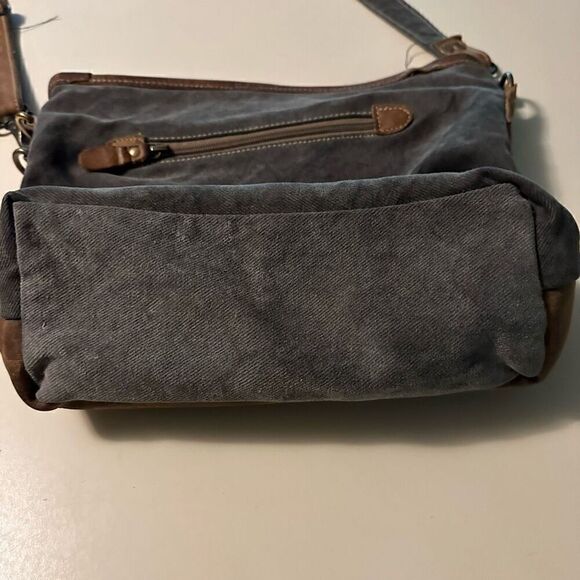 Myra Bag Burnt Sienna Upcycled Canvas Cotton & Leather Shoulder Crossbody Bag - Picture 8 of 14